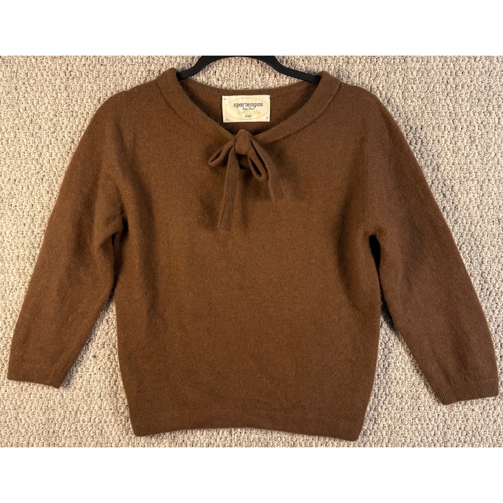 Sportempos Vintage 60s Sweater Brown Fuzzy Knit Suburbia Look Preppy Mod ML